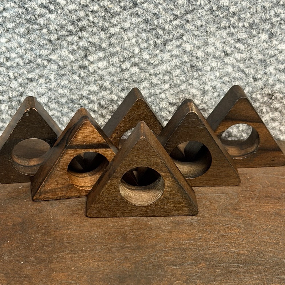 napkin rings holders wooden set of 6 mid century modern vintage 1970s